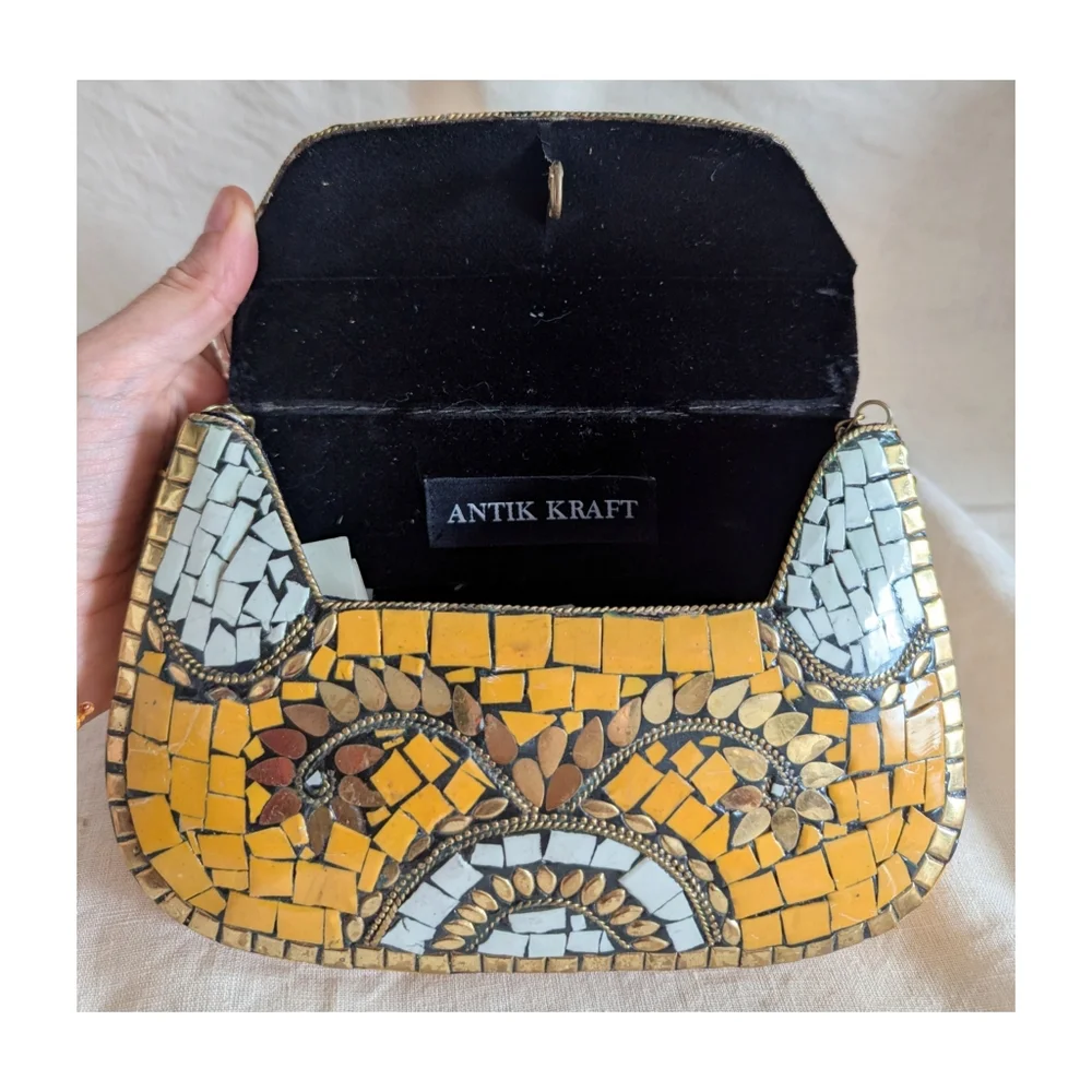 NWT Antik Kraft Mosaic Yellow Clutch